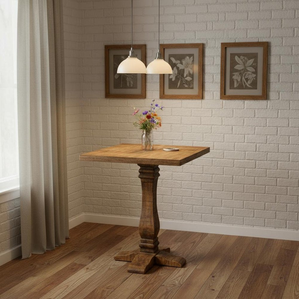 36" Brown Solid Wood Square Pedestal Bar Table HomeRoots