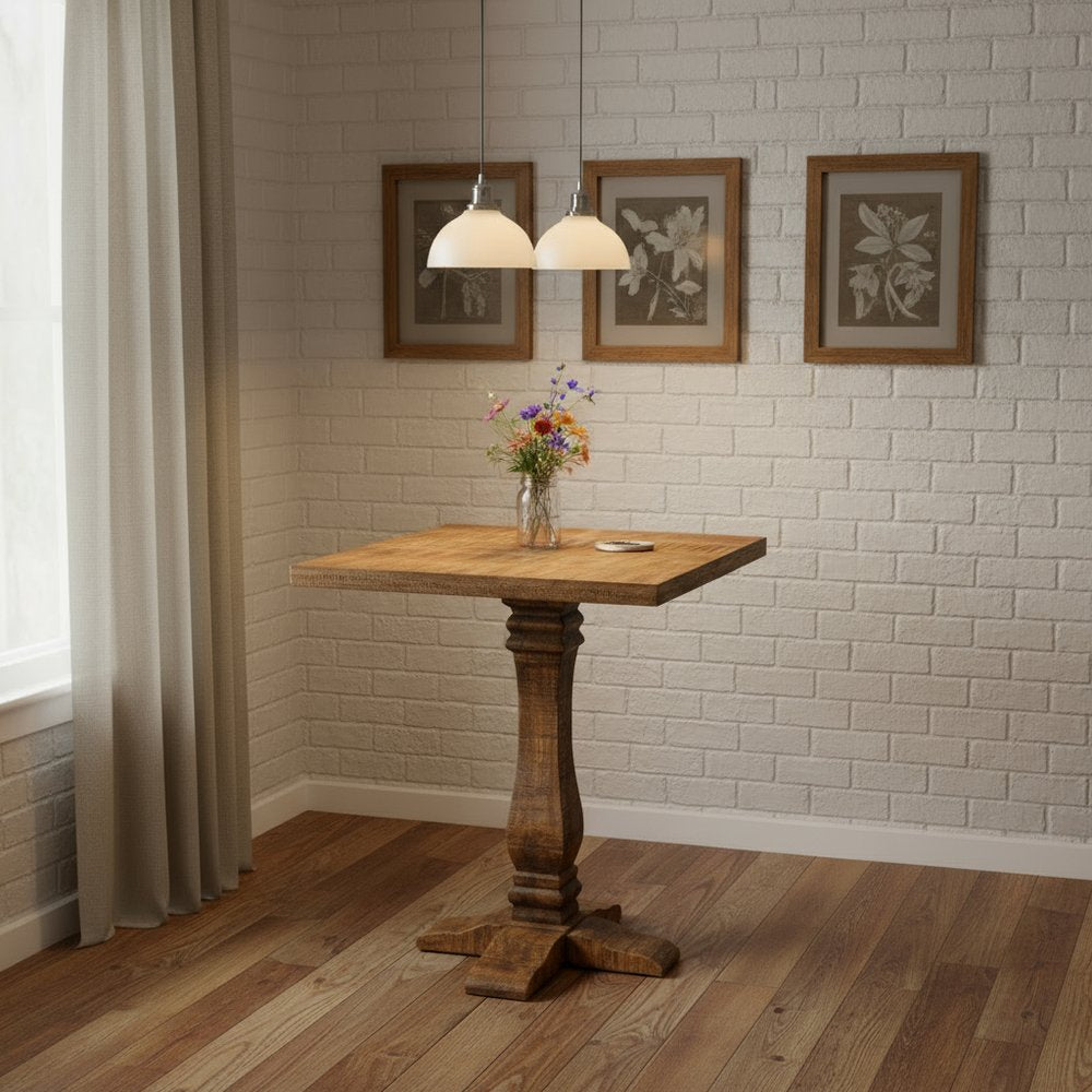 36" Brown Solid Wood Square Pedestal Bar Table HomeRoots