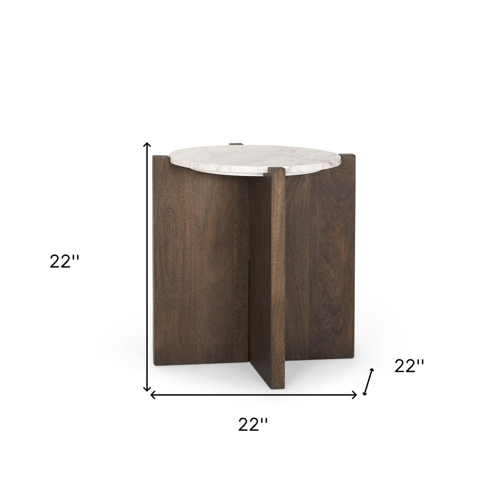 22" White and Brown Stone and Wood Tray Table HomeRoots