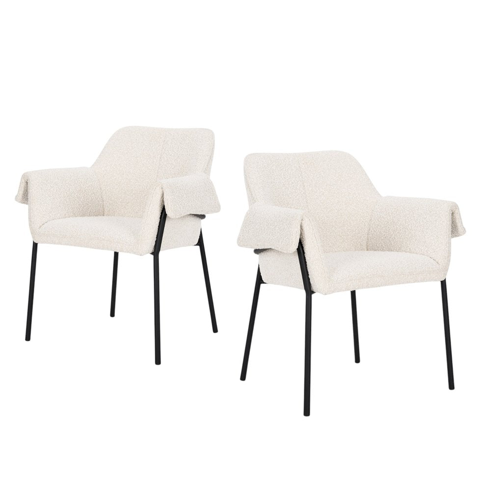 Set of Two Cream and Black Boucle Dining Arm Chairs HomeRoots