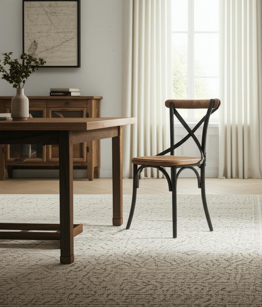 Set of Two Light Brown and Black Solid Wood Cross Back Dining Side Chairs HomeRoots