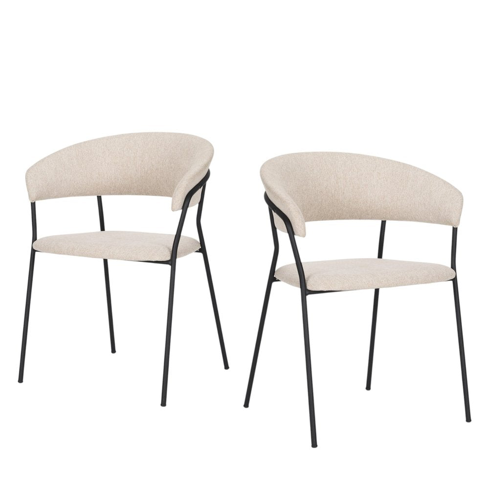 Set of Two Beige and Black Fabric Open Back Dining Arm Chairs HomeRoots