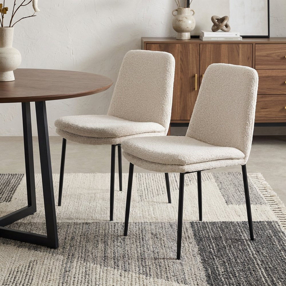 Set of Two Cream and Black Boucle Dining Side Chairs HomeRoots