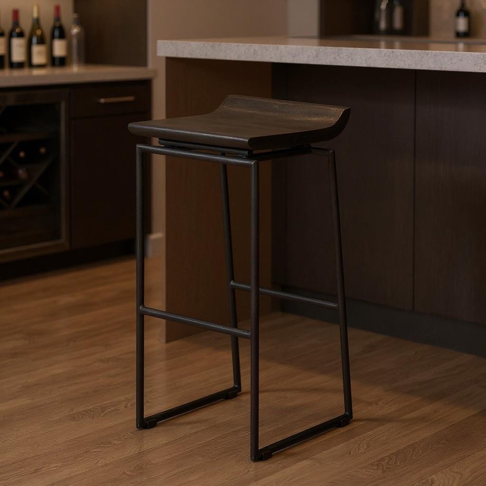 30" Black Solid Wood And Metal Backless Bar Height Bar Chair HomeRoots