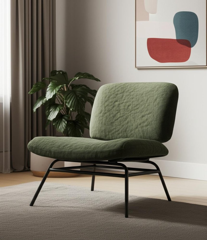 30" Green and Black Chenille and Metal Slipper Chair HomeRoots