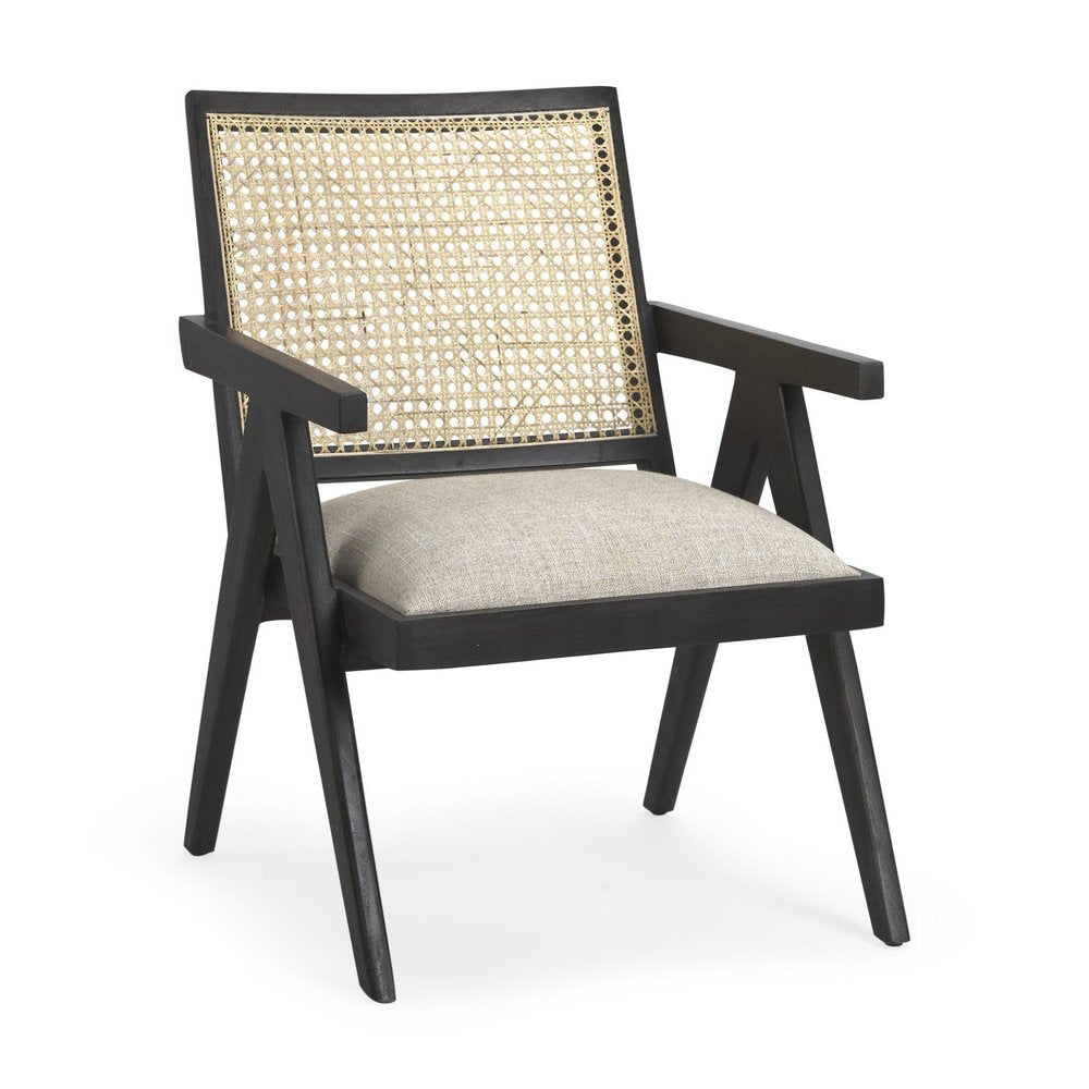 28" Gray and Black Linen and Solid Wood Arm Chair HomeRoots