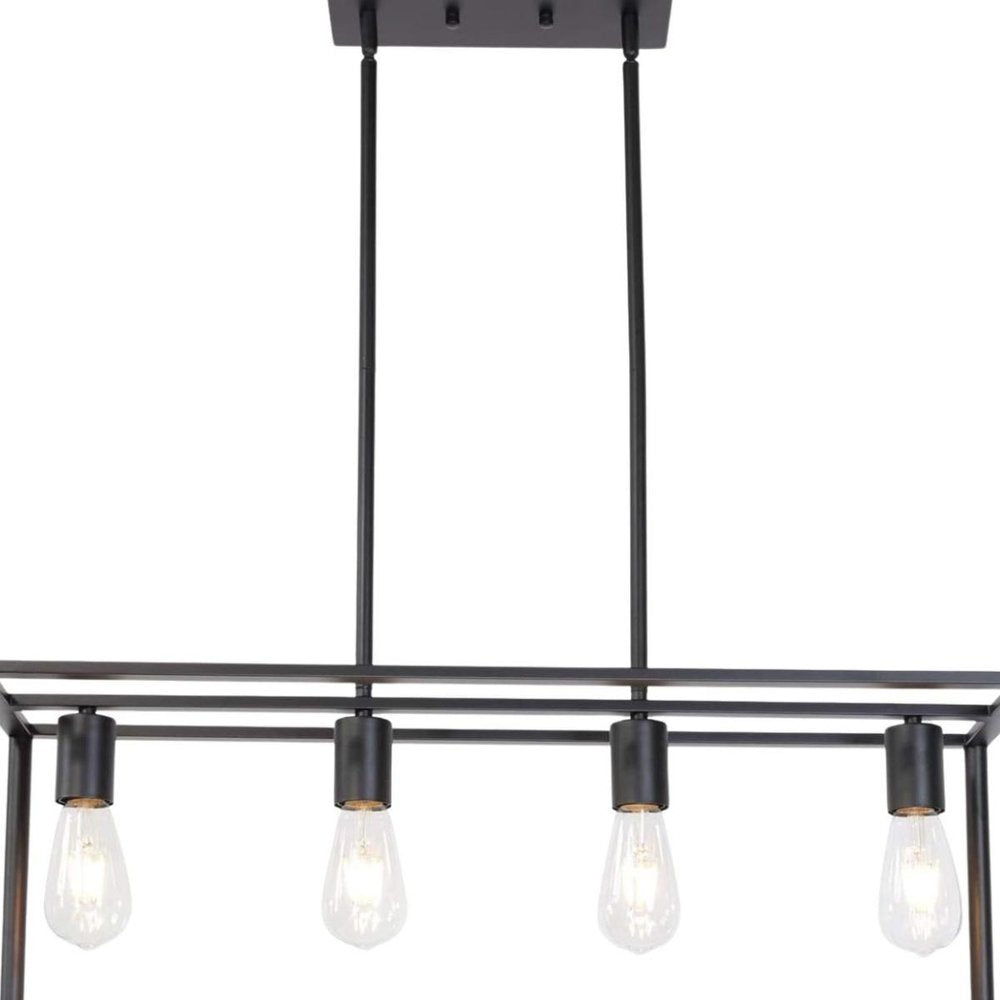 Black Metal Four Light Caged Rectangular Hanging Pendent Light HomeRoots