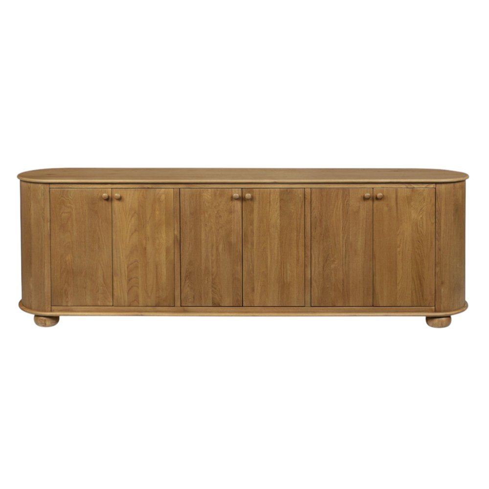 98" Natural Distressed Solid Wood Sideboard with Six Doors HomeRoots