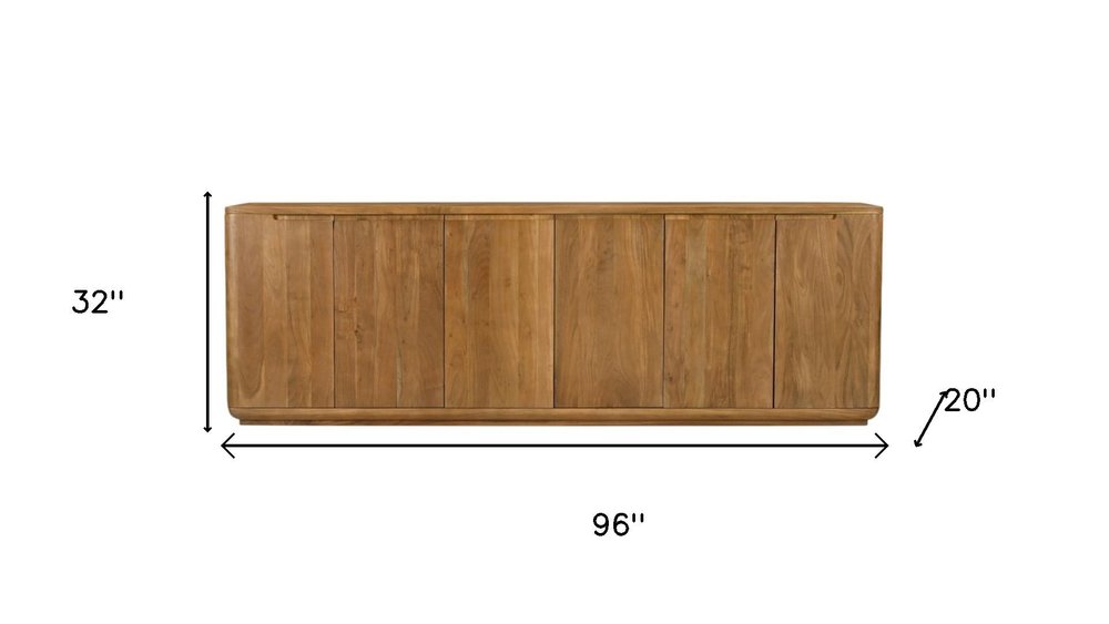 96" Tan Distressed Solid Wood Sideboard With Six Doors HomeRoots