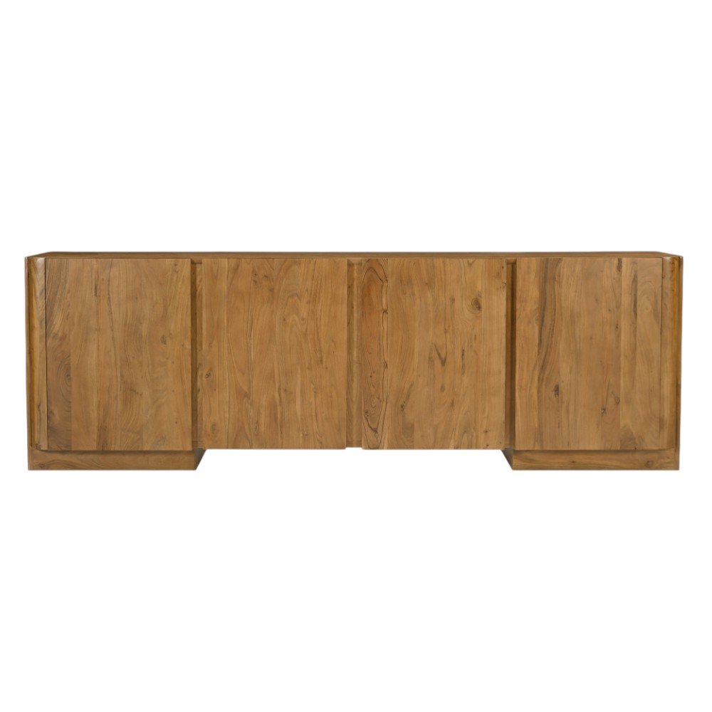 96" Tan Distressed Solid Wood Sideboard Soft Close with Four Doors HomeRoots