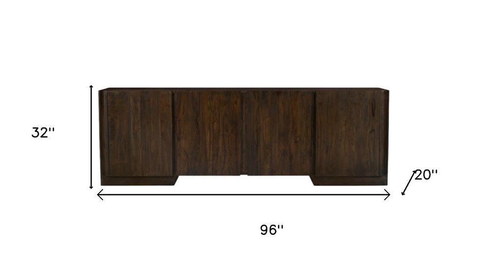 96" Dark Brown Distressed Solid Wood Sideboard With Four Doors HomeRoots