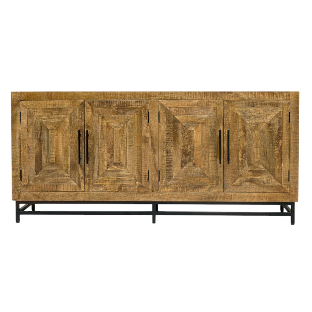78" Natural Distressed Solid Wood Sideboard With Four Doors HomeRoots