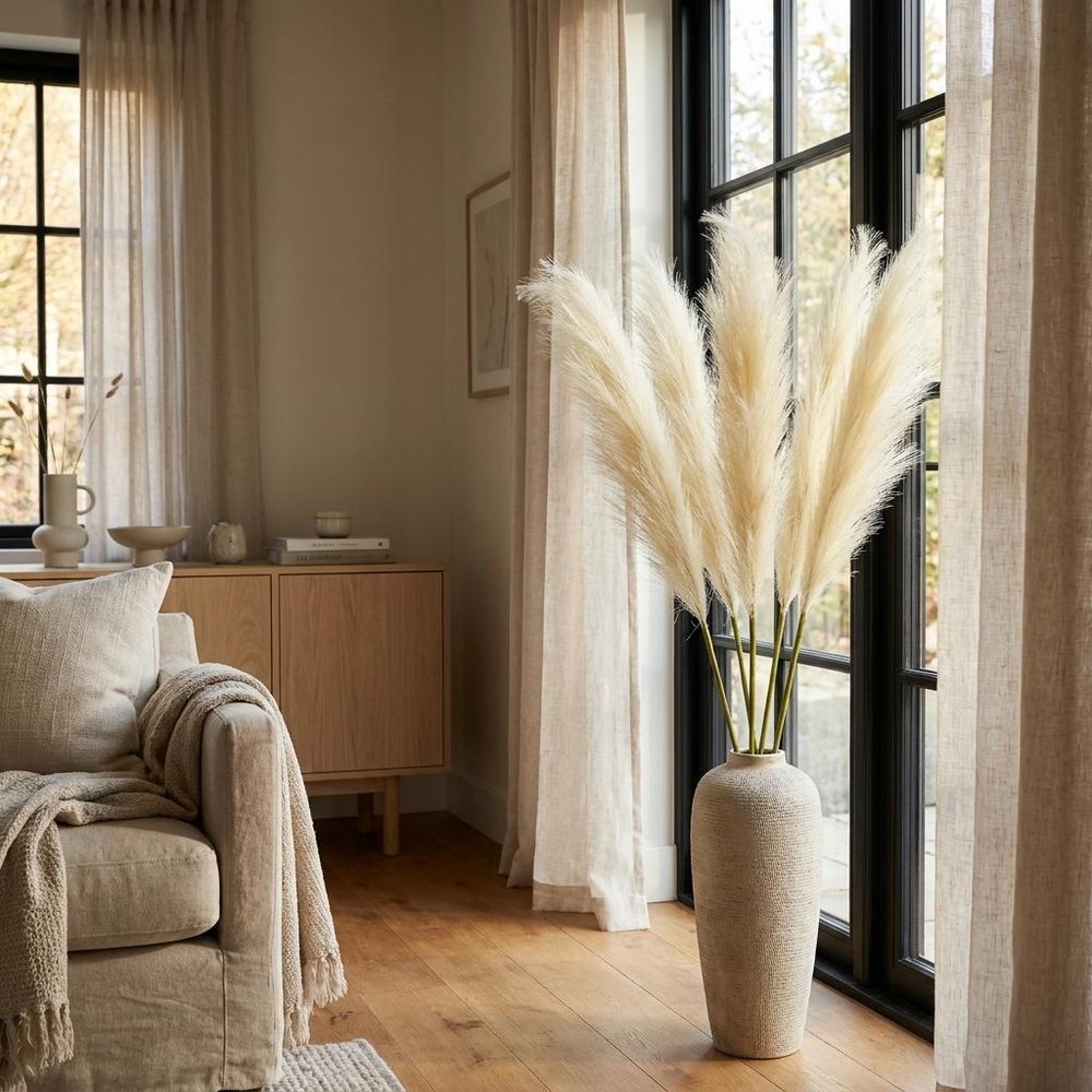Set of Four 30" Beige Artificial Pampas Tree