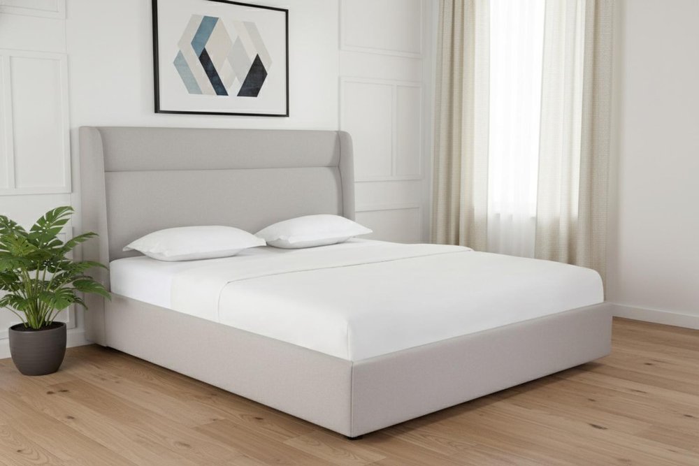 Gray Tufted Linen Blend Upholstered King Bed Frame HomeRoots