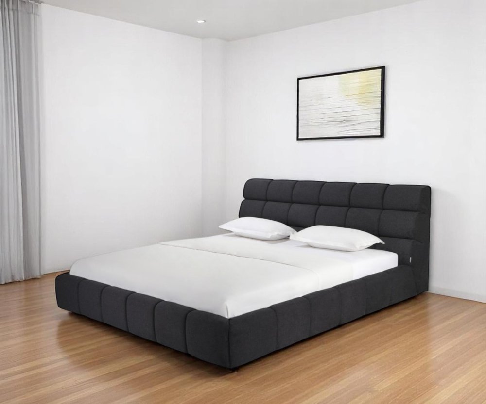 Dark Gray Tufted Linen Blend Upholstered King Bed Frame HomeRoots