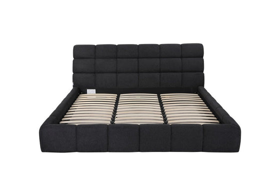 Dark Gray Tufted Linen Blend Upholstered King Bed Frame HomeRoots