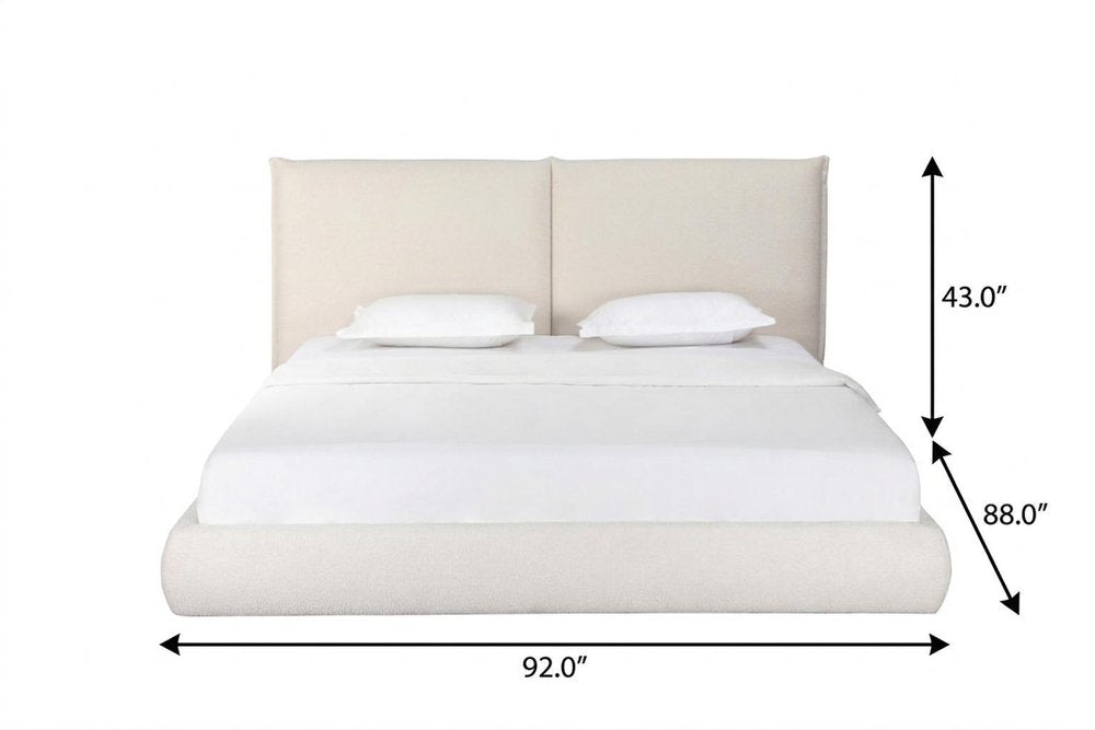 Beige Boucle Upholstered King Bed Frame