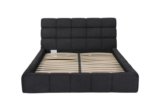 Dark Gray Tufted Linen Blend Upholstered Queen Bed Frame HomeRoots