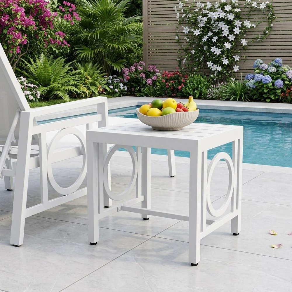 16" White Metal Outdoor Side Table HomeRoots