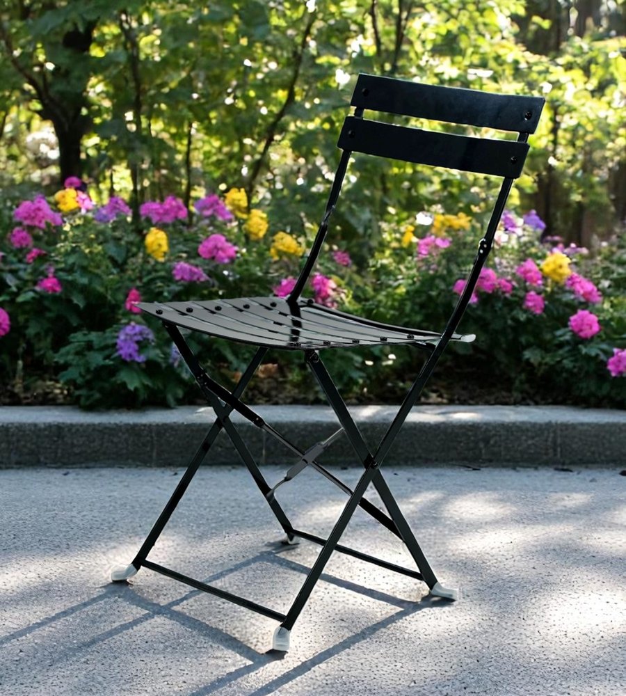 Set of Two Black Aluminum Outdoor Folding Dining Chairs HomeRoots