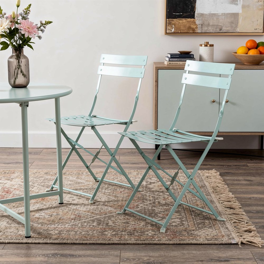 Set of Two Aqua Blue Aluminum Outdoor Folding Dining Chairs HomeRoots