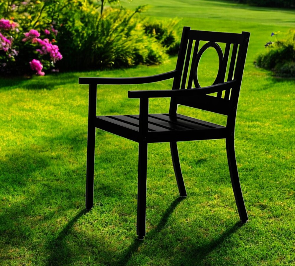 24" Black Steel Geo Back Outdoor Arm Chair HomeRoots