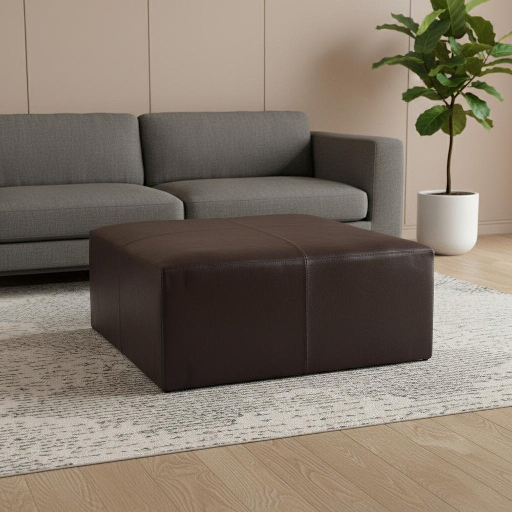 36" Brown Genuine Leather Cocktail Ottoman HomeRoots