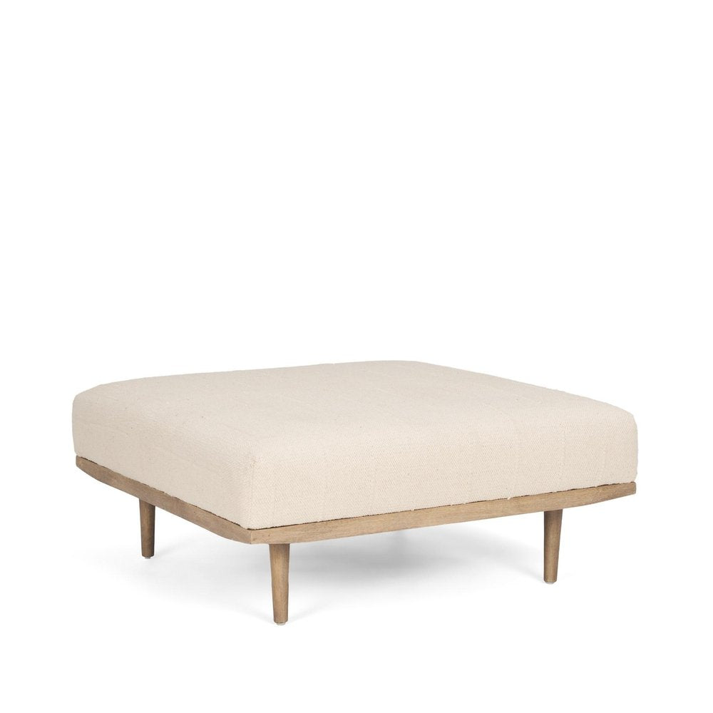 37" Beige and Brown Solid Wood and Fabric Ottoman HomeRoots
