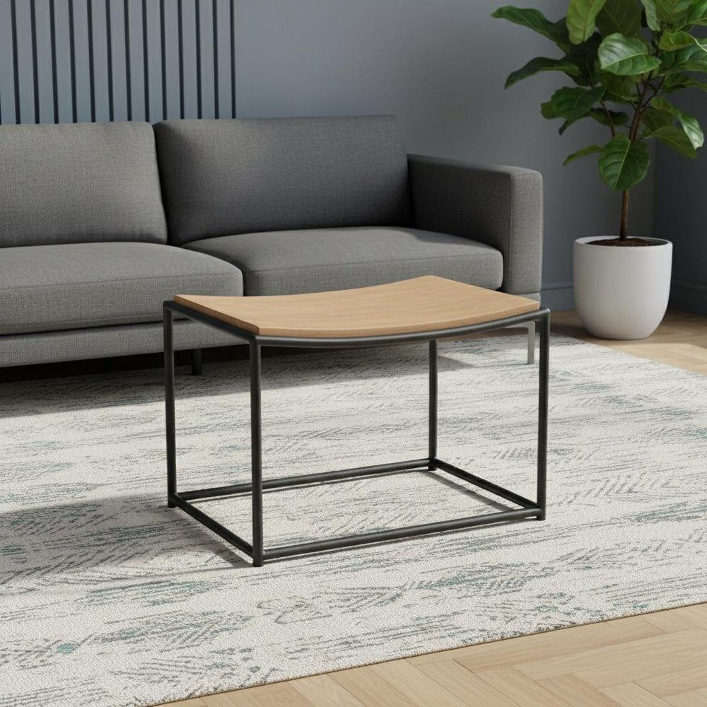 23" Natural and Black Solid Wood and Metal Footstool HomeRoots