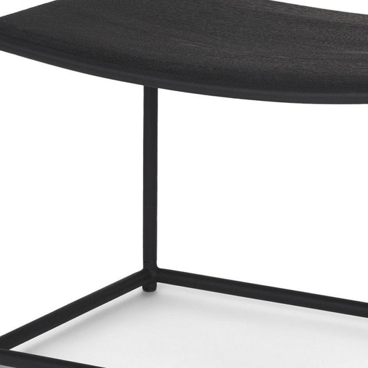23" Black Solid Wood and Metal Footstool HomeRoots