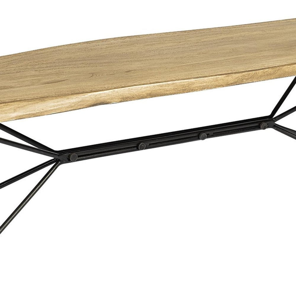 66" Natural and Black Solid Wood Live Edge Bench HomeRoots
