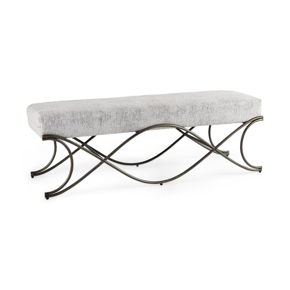 55" Dark Gray and Nickel Chenille and Metal Upholstered Bench HomeRoots