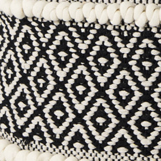 16" Black Gray and White Cotton Geometric Pouf Ottoman HomeRoots