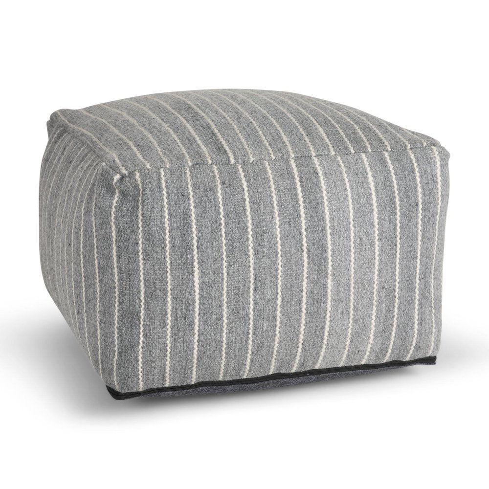 22" Blue and White Textural Stripe Cube Pouf Ottoman HomeRoots