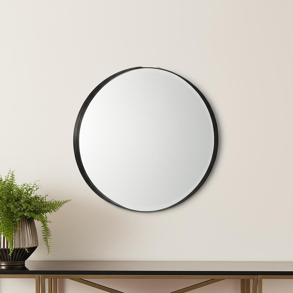 24" Black Metal Round Framed Accent Mirror HomeRoots