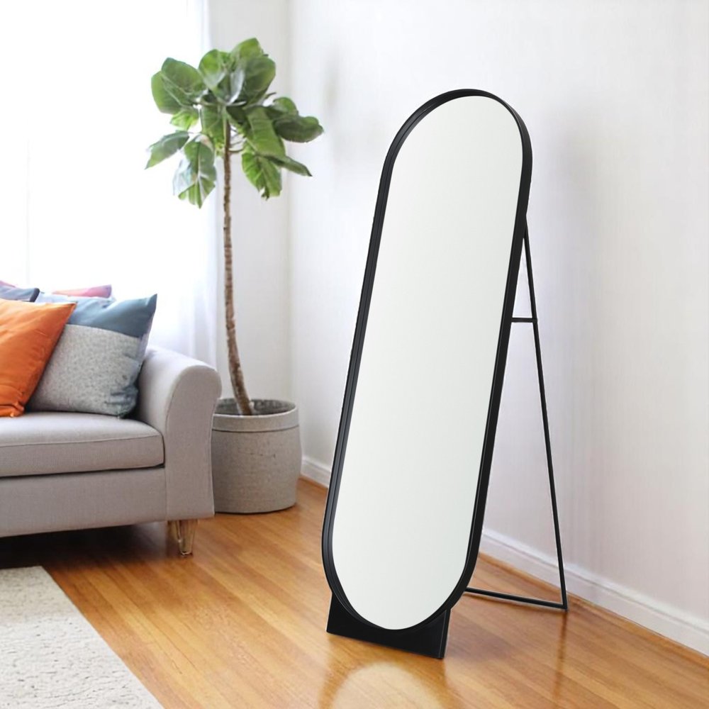 67" Black Metal Oval Freestanding Tilting Geometric Framed Standing Mirror HomeRoots