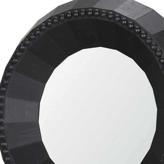 30" Black Solid Wood Faceted And Beaded Round Framed Accent Mirror HomeRoots