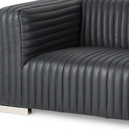 83" Black Leather Sofa With Silver Legs HomeRoots