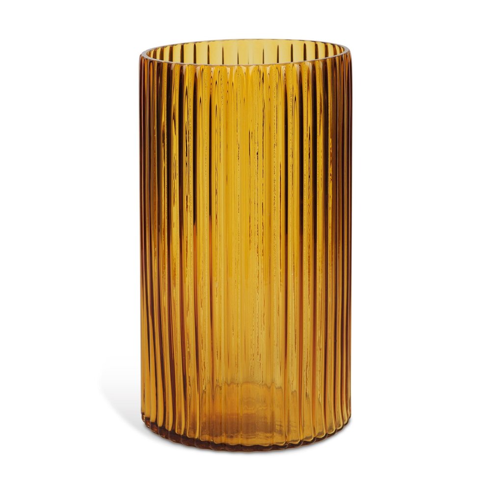 11" Amber Glass Ribbed Cylinder Table Vase HomeRoots