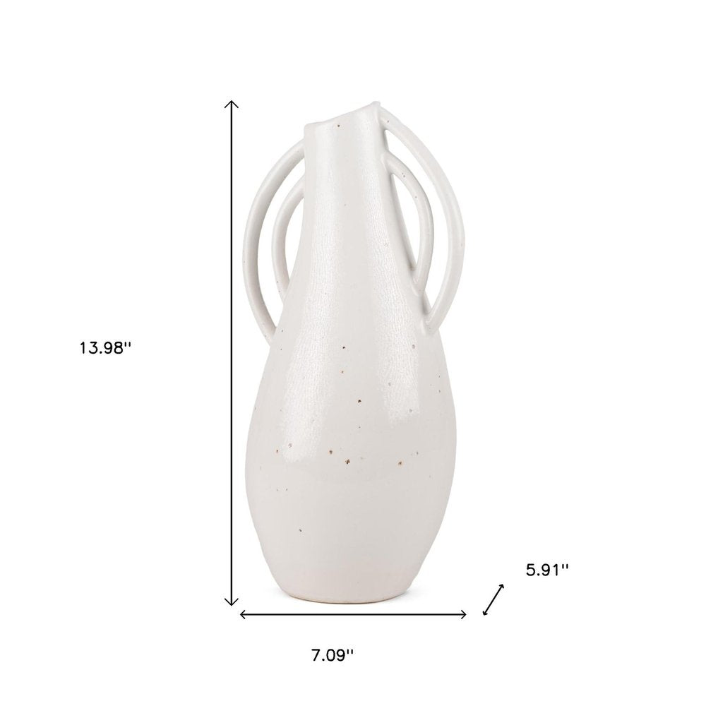 14" Off White Speckle Ceramic Amphora Table Vase HomeRoots