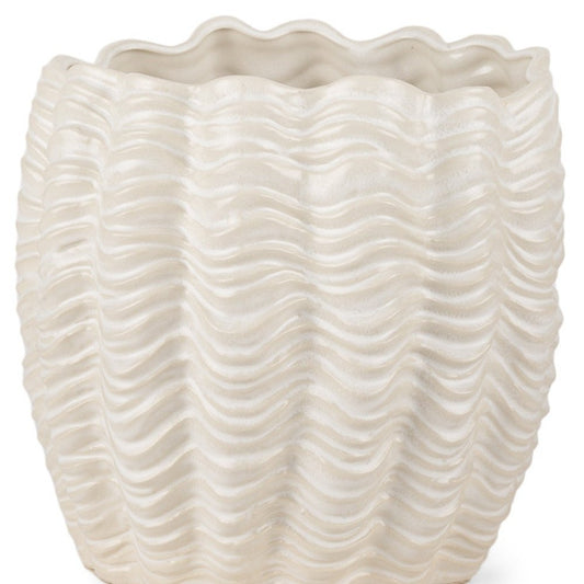 11" Cream Ceramic Sculptural Waves Table Vase HomeRoots