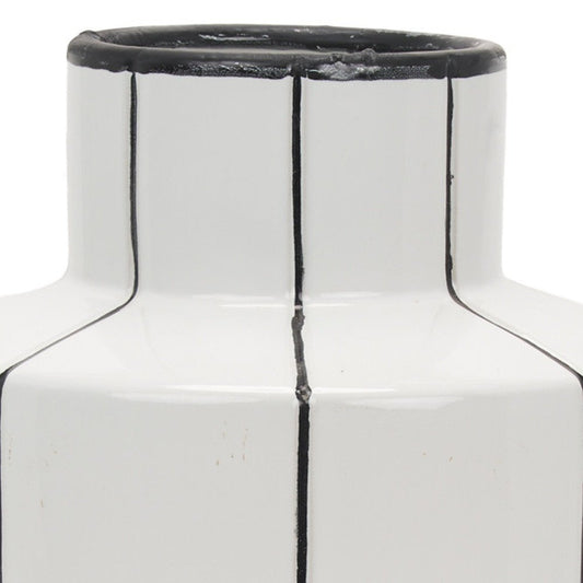 16" White And Black Striped Ceramic Cylinder Table Vase HomeRoots