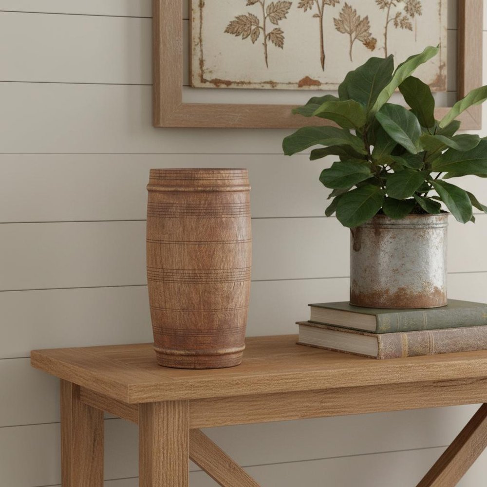 9" Brown Solid Wood Cylinder Table Vase HomeRoots