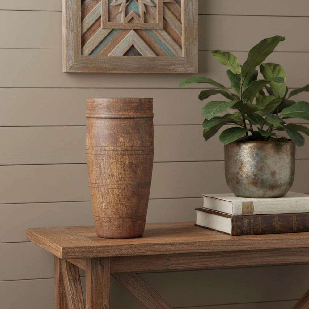 11" Brown Reclaimed Wood Cylinder Table Vase HomeRoots