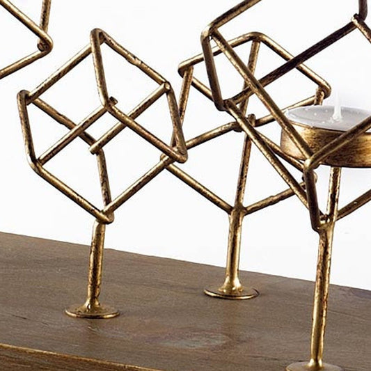 8" Brass Distressed Geometric Metal Tabletop Tealight Candle Holder