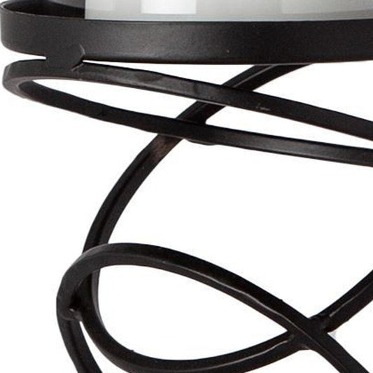 14" Black Geometric Glass And Metal Tabletop Pillar Candle Holder