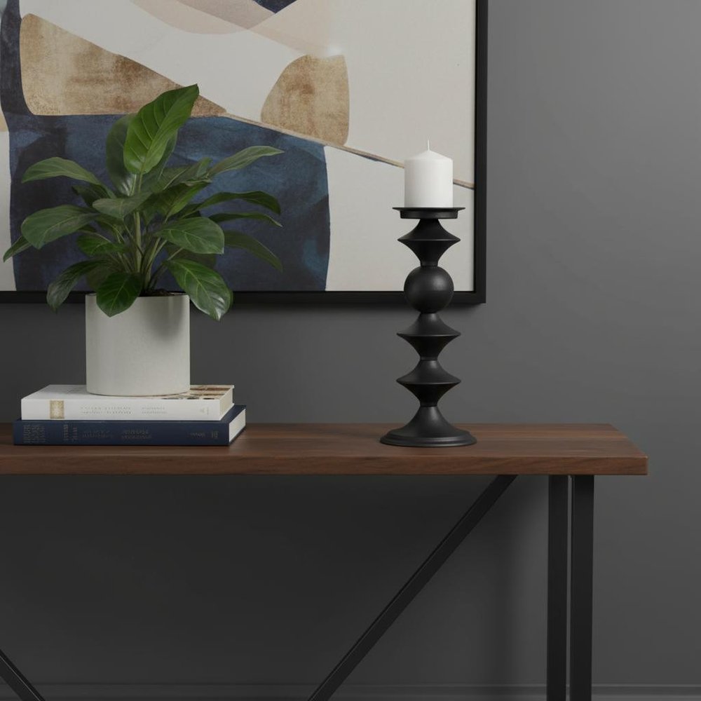 13" Black Metal Tabletop Pillar Candle Holder HomeRoots