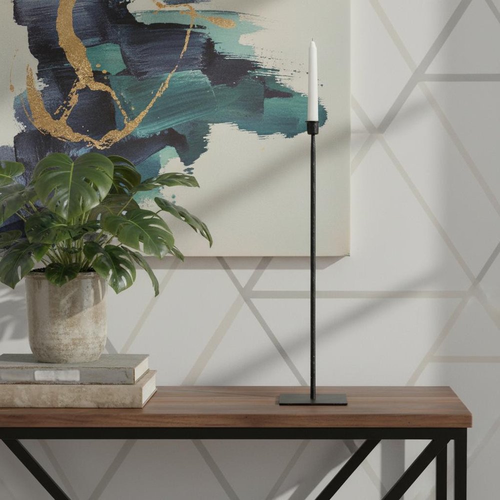 30" Black Abstract Metal Tabletop Taper Candlestick