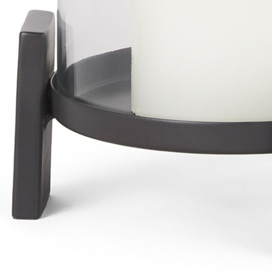 12" Black Glass Abstract Tabletop Hurricane Candle Holder HomeRoots