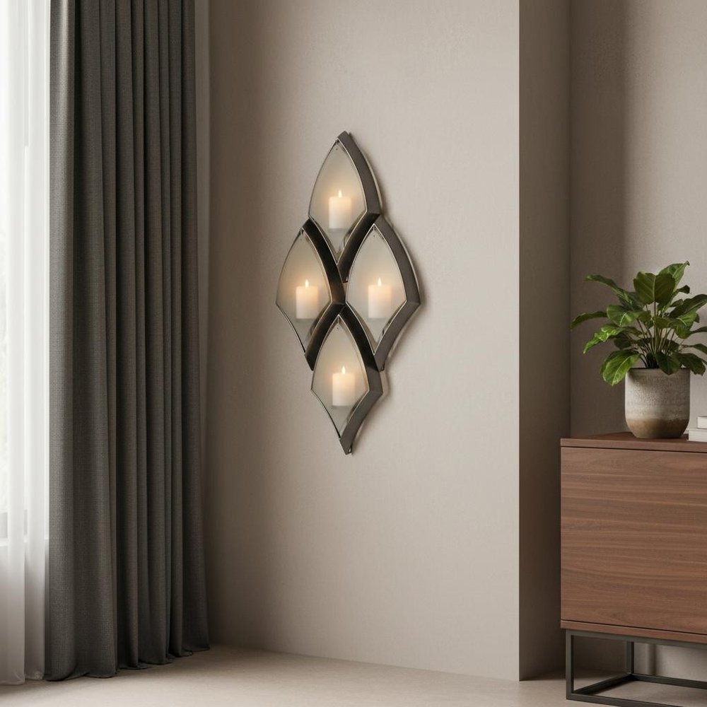 36" Gray And Silver Geometric Glass And Metal Wall Sconce Candle Holder HomeRoots